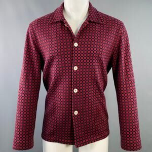 BODE Size S/M Red Navy Squares Cotton Knit Long Sleeve Shirt